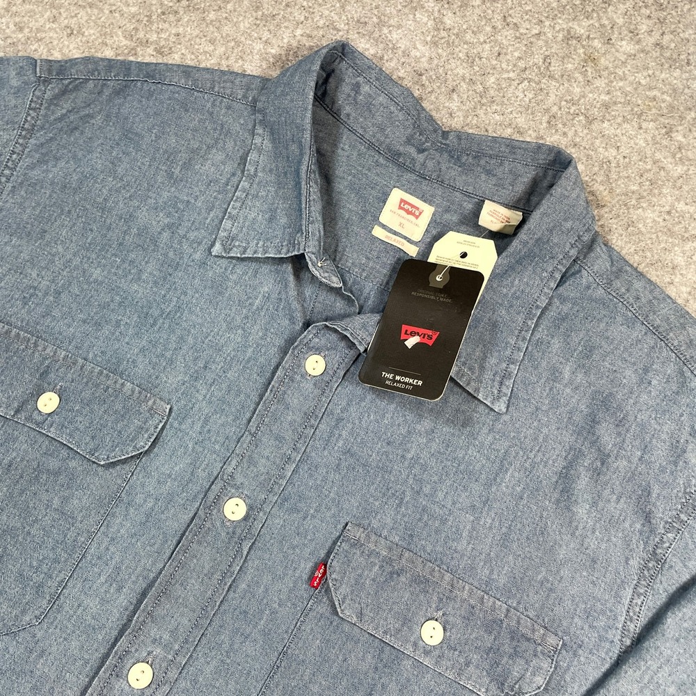 Levi's Mens The Worker Shirt XL Blue Relaxed Fit Long Sleeve Cotton NWT